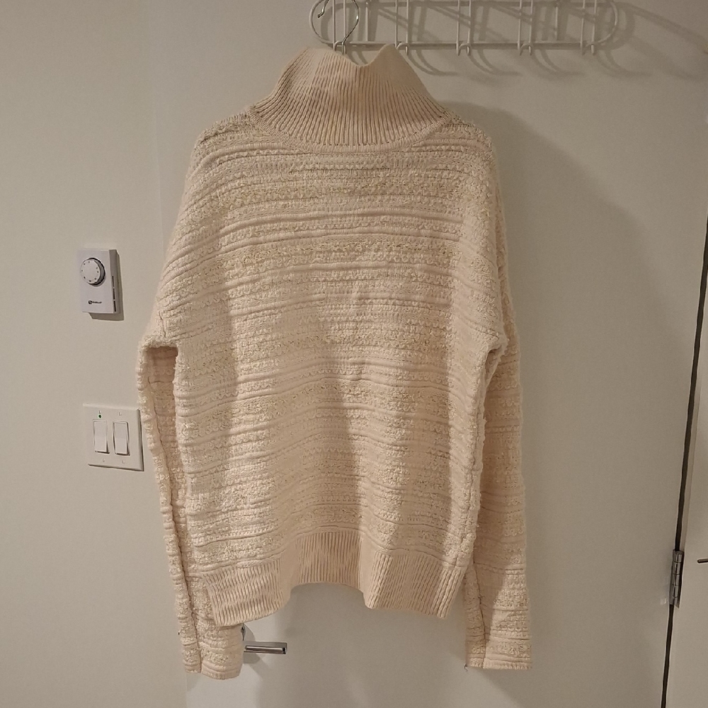 Women's Ivory/Cream Wool & Cashmere 3-D Knit Turtleneck Sweater (Size M)